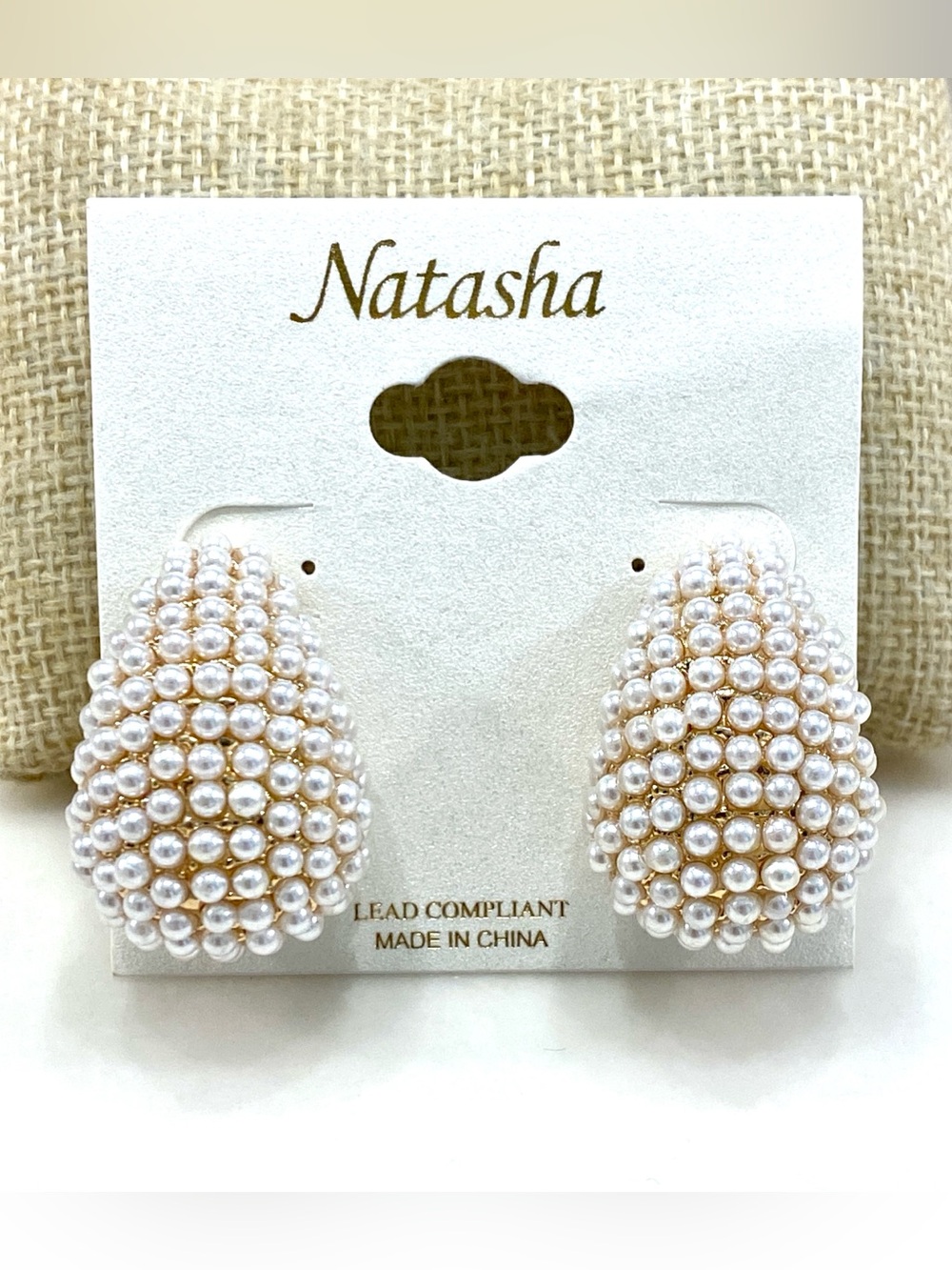 Natasha Gold Tone Faux Pearl Teardrop Stud Earrings Cluster Beaded Dome Pear NWT